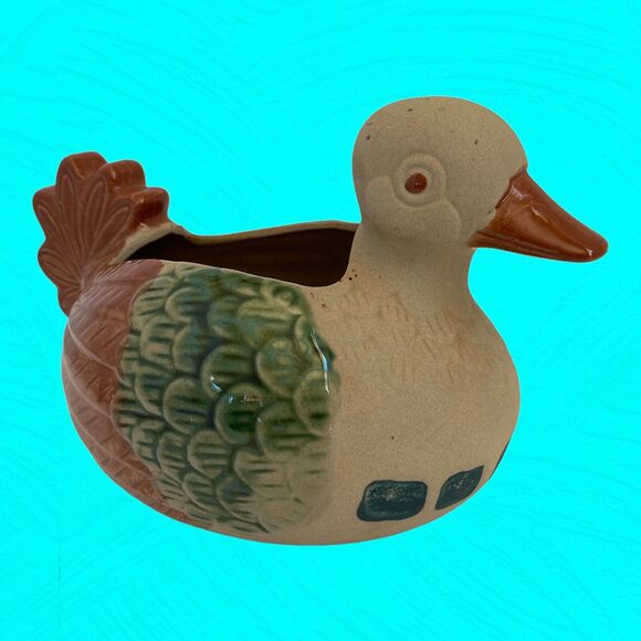 Vintage Terra Cotta Pottery Clay Duck Cactus Planter Vase 4” - Picture 3 of 7